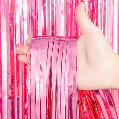 Voircoloria 2 Pack Pink Tinsel Foil Fringe Curtains, Pink Party Decorations, Metallic Tinsel Party Streamers Backdrop for Birthday Baby Shower Graduation Wedding Bachelorette Party Decorations - Image 2