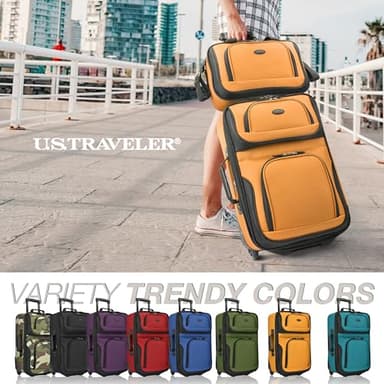 U.S. Traveler Rio Fabric Expandable Carry-on Luggage, Rolling Suitcase, Orange, 2 Wheel Set - Image 7
