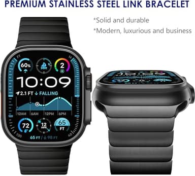 WINGLE Compatible for Apple Watch Band Ultra 3/2/1 Band 49mm Series 11 10 46mm 45mm 44mm 42mm SE 3/2/1 Series 9 8 7 6 5 4 3 2 1 Men, Stainless Steel Classy Business Metal iWatch Bands Bracelet, Black - Image 2