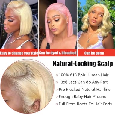 Blonde Bob Wig Human Hair 180% Density 613 Straight 12 Inch Short Bob Wigs 13x6 HD Transparent Lace Front Wigs Human Hair Pre Plucked With Baby Hair Glueless 613 Blonde Lace Frontal Wigs For Wome - Image 5