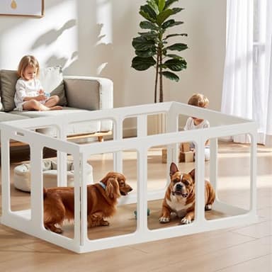Clear Acrylic Dog Playpen - 50 x 30.4 Inch, 24" H 10 Planes Transparent Dog Fence Indoor, Sturdy Pet Pen for Puppy/Small Dog/Rabbit/Pig, Easy Assemble & Cleaning Plastic Whelping Box Enclosure, White - Image 6