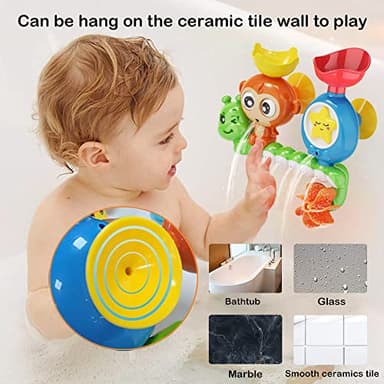 G-WACK Bath Toys for Toddlers Age 1 2 3 Year Old Girl Boy, Preschool New Born Baby Bathtub Water Toys, Durable Interactive Multicolored Infant Toy, Lovely Monkey Caterpillar,2 Strong Suction Cups - Image 3