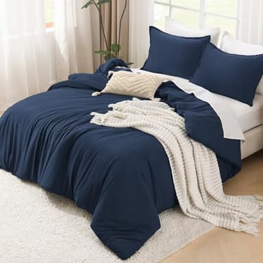 Litanika California King Comforter Set Navy Blue - 3 Pieces Cal King Lightweight Soft Plain Bed Comforter, Oversized Down Alternative Bedding Set - Machine Washable (104x96In, 2 Pillowcases) - Image 4