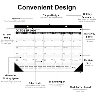 GuassLee Desk Calendar 2026-2027 - 17" × 11.5" Desktop Calendar 18 Months Runs from Jan. 2026 to Jun. 2027 with Julian Date for Home School Office Desk Top Organizing - Image 3