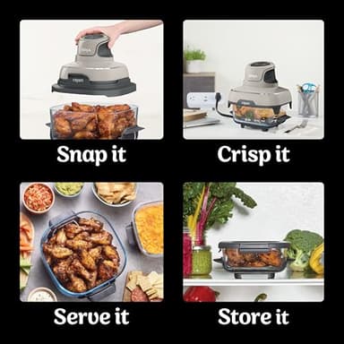 Ninja Crispi Air Fryer, Microwave, Freezer & Dishwasher Safe, Non Toxic Glass Portable Cooking System, 4 QT & 6 Cup Glass Containers with Storage Lids, Easy Meals, Air Fry, Bake, Stone, FN101ST - Image 7