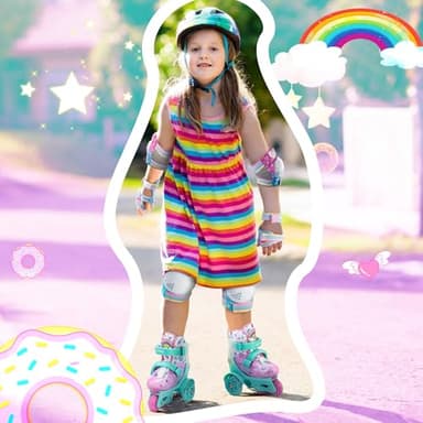 SULIFEEL Adjustable Roller Skates for Girls Boys Kids,Fun Illuminating Light Up Flash Wheels Three-Point Type Balance Suitable for Beginners Indoor Roller Skating Green & Pink Size Small - Image 9