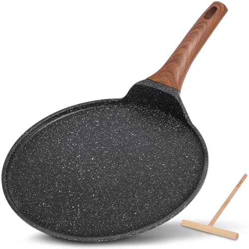ESLITE LIFE 9.5 Inch Crepe Pan with Spreader, Nonstick Ceramic Flat Skillet Dosa Tawa Comales Para Tortillas Pancake Pan, PTFE & PFOA Free, Black - Image 1