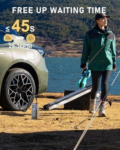 Tire Inflator Portable Air Compressor, 150PSI & 10000mAH Auto Air Compressor for Car Tires, Portable Tire Inflator for Car with Pressure Gauge, Pocket Air Compressor for Cars, Bike, Motorcycle, Ball - Image 3