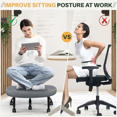 Primy Criss Cross Office Chair - ADHD Cross Legged Chair with Wheels - Adjustable Height Ergonomic Kneeling Desk Chairs for Meditation Yoga Home Office with Backrest, 360°Rotating Footrest -Dark Gray - Image 4