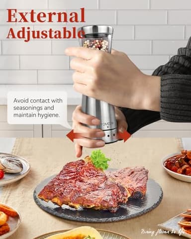Electric Salt and Pepper Grinder Set with Storage Base, Stainless Steel Rechargeable Salt and Pepper Grinder Set with 4.5 oz Large Capacity, 1.8" Wide Mouth, Adjustable Coarseness, Ideal for Kitchen - Image 6