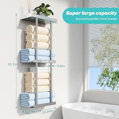 Towel Racks for Bathroom - Bathroom Towel Storage Rack Wall Mounted, Grey Wall Towel Holder for Rolled Towels - Image 3