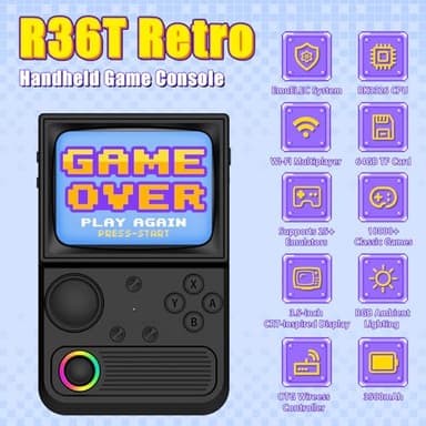 R36T Retro Gaming Console, 3.5'' IPS Screen CRT-Inspired, Handheld Game Console with 18000+ Classic Games Supports WiFi Networked Fighting and OTG, 3500mAh Battery, with Portable Case(Black 64GB) - Image 2