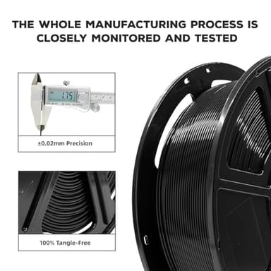 FLASHFORGE PLA Filament 1.75mm, 3D Printer Filament 1kg (2.2lbs) Spool, Dimensional Accuracy +/- 0.02mm, 3D Printing Filament Easy to Use and Fits for Most FDM 3D Printers (Black) - Image 3
