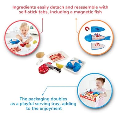 Hape Tasty Proteins Set | Wooden Pretend Play Food Set for Kids, Basic Play Cooking Ingredients and Accessories Set, Multicolor - Image 5