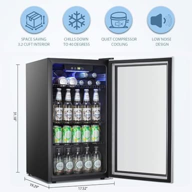 Antarctic Star Beverage Refrigerator Cooler -120 Can Mini Fridge Glass Door for Soda Beer or Wine Constant Glass Door Small Drink Dispenser Clear Front Door for Home, Office Bar 3.2cu.ft - Image 3