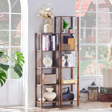 YUFAM 66in Tall Bookshelf 6-Tier Small Narrow Bookcase, Skinny Book Shelf for Small Space, Farmhouse Slim Shelf with Storage, Wood Freestanding Display Thin Bookshelves for Living Room, Office, Brown - Image 4