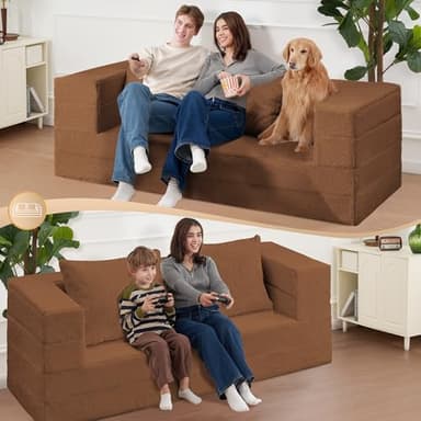 Cansunna Folding Bean Bag Chair for Adults,3-in-1 Bean Bag Couch Faux Fur Floor Sofa Large Beanbag Convertible Bean Bag Sofa Bed with Pillow in Bedroom,Living Room,Apartment(Queen,Caramel) - Image 5