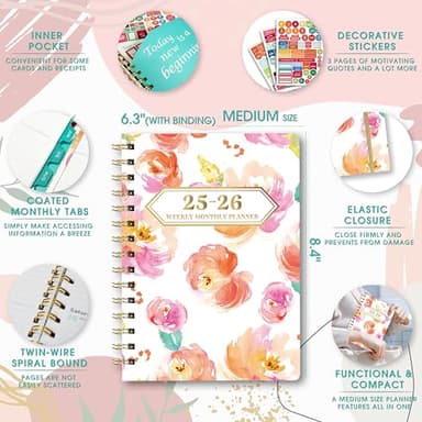 Ymumuda 2026 Planner, Daily Weekly and Monthly Planner，Jan 2026 - Dec 2026, 8.4" x 6.3", 2026 Calendar Planner Book with Tabs, Spiral Notebook with Inner Pocket for Office Home School Supplies - Image 5