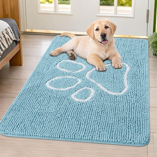 Smiry Dog Door Mat for Muddy Paws, Absorbent Dirt Trapper Non Slip Quick Dry Washable Chenille Mat for Mud Dogs, Entry Rug for Indoor and Outdoor (40x32 Inches, Sky Blue) - Image 1