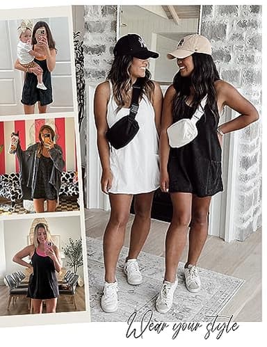 Lentta Womens Athletic Sleeveless Mini Dress with Built-in Shorts V Neck Spaghetti Strap Sundress(Black-L) - Image 6