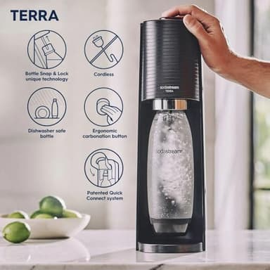 SodaStream - Terra Soda Streaming Machine - STARTER KIT - Sparkling Water Maker with CO2 & Bubly Drop - Eco-Friendly, No Batteries Needed - Black - Image 4