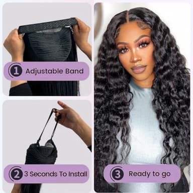 NKTU Wear and Go Glueless Wigs Human Hair Pre Plucked Pre Cut, 5x5 HD Lace Closure Wigs, All-Day Comfort, Deep Wave Wig for Women, Raw Human Hair, 180 Density, Narural color, 22 Inch - Image 4