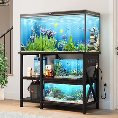 YITAHOME 40-50 Gallon Fish Tank Stand with Power Outlet, 40x18 Inch Metal Aquarium Stand with 3-Tier Adjustable Storage Shelves and Hooks, 700LBS Capacity, Black - Image 8