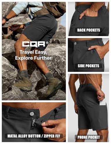 CQR Men's Quick Dry Stretch Hiking Cargo Shorts, Lightweight Water Resistant Tactical Casual, Golf & Outdoor with Pockets, Routine Charcoal, 30W x 10L - Image 6
