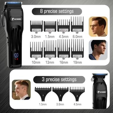 BESTBOMG® Hair Clippers for Men, Professional Hair Clippers, Beard Trimmer& Rechargeable Shaver Set, Metal T-Blade, LED Display, Barber Hair Cutting Kit for Men Grooming & Gifts, BS-808A (Black) - Image 6