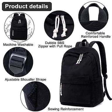 School Backpack for Teens Large Corduroy Bookbag Lightweight 15.6 inch Laptop Bag for Girls Women Casual High School College - Image 5