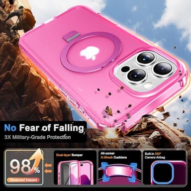 Turquiase for iPhone 16 Pro Max Full Body Shockproof Case with Magnetic Invisible Stand [Compatible with MagSafe] Built-in Screen Protector Military Drop ProtectionTranslucent Phone Cover -Hot Pink - Image 3