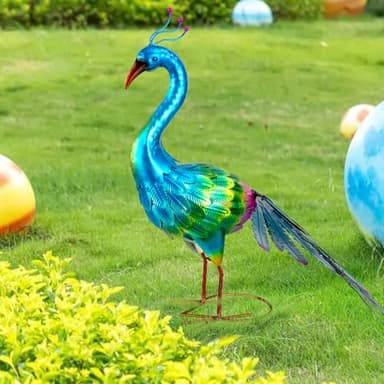 VEWOGARDEN Peacock Outdoor Statues Metal Peacock Tail Spread Garden Sculptures & Statues for Yard Lawn Patio Pool Outside Decorations, Light Blue - Image 7