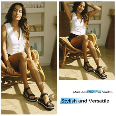 Ustogi Women's Platform Sport Sandals for women Arch Support Hiking Walking Athletic Beach Water Sandal Orthotic Adjustable Comfortable Summer Cute sandalias de mujer (9 Women, BlackWhite) - Image 6