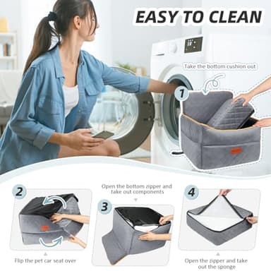 HEGGCOOE Dog Car Seat for Small Medium Dogs, Memory Foam Puppy Dog Booster Seat with Thick Cushion for Dogs Under 35lbs, Detachable Washable Pet Car Seat Travel Bed with Storage Pockets,2 Safety Belts - Image 6