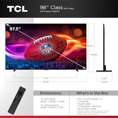 TCL 98-Inch QM7K QLED 4K Smart QD-Mini LED TV with Google TV (98QM7K, 2025 Model) Dolby Vision IQ, Dolby Atmos, HDR, Game Accelerator up to 288Hz, Voice Remote, Works with Alexa, Streaming Television - Image 2