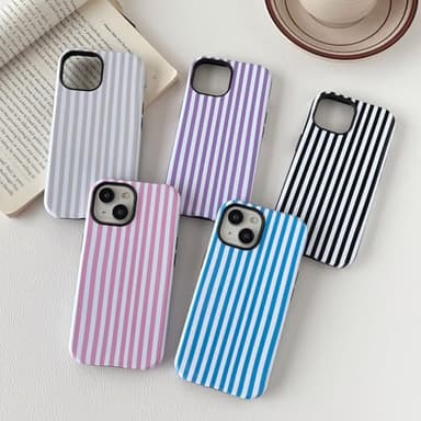 Longlayss Compatible with iPhone 13/14 Case Cute Aesthetic Striped Phone Case for Women Girl Shockproof Slim TPU and Hard PC Protective Cover (Pink) - Image 2