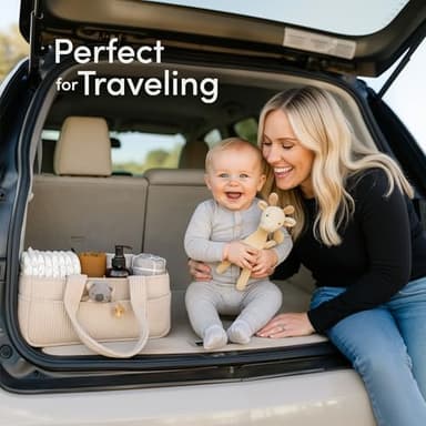 PUTSKA Baby Diaper Caddy Organizer for Changing Table – Stylish Nursery Storage Basket, Newborn Essentials, Baby Shower Gifts and Registry Must-Haves for Boy or Girl, Car Diaper Caddy, Corduroy Cream - Image 9