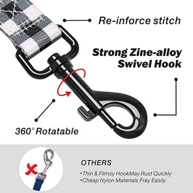 PoyPet 5 Feet Dog Leash - 2 Cushioned Handles - Functional Car Seat Belt (Grid, L) - Image 4