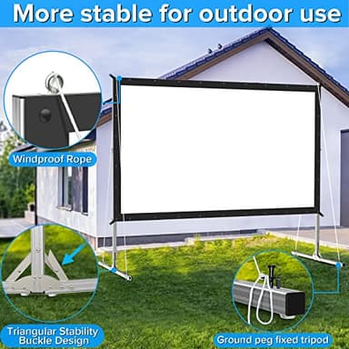 Projector Screen and Stand,JWSIT 110 inch Outdoor Movie Screen-Upgraded 3 Layers PVC 16:9 Outdoor Projector Screen,Portable Video Projection Screen with Carrying Bag for Home Theater Backyard - Image 4
