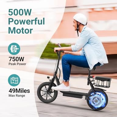 NAVIC T1PRO Electric Scooter,Electric Scooter with Seat,Max 49 Miles Ranges,Top Speed 22 mph,750W Peak Motor for Pets,Cargo with Back Basket - Image 3