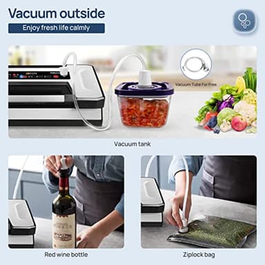 Vakumar Liquid Vacuum Sealer Machine, 90Kpa Vacuum Sealer Machine Preservation Dry/Moist/Liquid Modes, LED Indicator Light, Handle Locked Design, Built-in Cutter and Bag Storage, Removable Drip Tray - Image 5