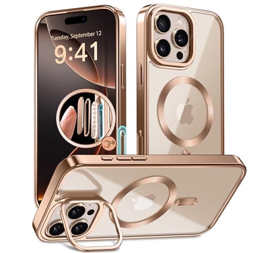 GolbinBox Magnetic for iPhone 16 Pro Case with Stand, [Compatible with MagSafe], Camera Control Capture Button, 16FT Military-Grade Protection, Shockproof Slim Phone Case 6.3"(Rose Gold/Clear) - Image 1