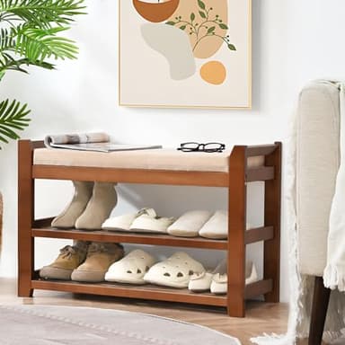 PETKABOO Shoe Rack Bench with Cushion, Shoe Rack for Front Door Entrance, Shoe Bench with Storage for Entryway Hallway Bedroom Living Room - Image 8