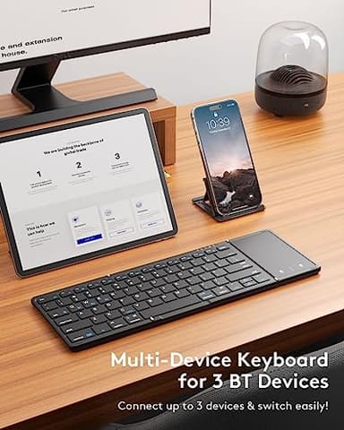 Samsers Foldable Bluetooth Keyboard with Touchpad, Full-Size Wireless Folding Portable Travel Keyboard for iOS Android Windows Mac OS, Support 3 Devices (BT5.1 x 3), Black - Image 2