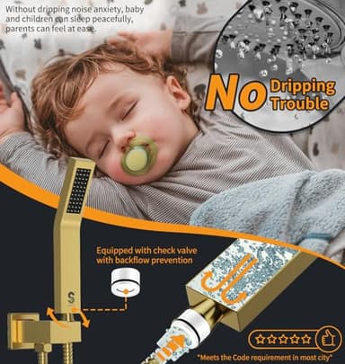 SR SUN RISE Shower Faucets Sets Complete Brushed Gold Square Rain Shower Head with Handheld Spray All Metal Shower Faucet Trim Repair Kits (Contain Shower Valve) - Image 5