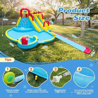 ELEMARA XL Inflatable Water Slides for Kids Backyard,Giant Water park with Long Slip Splash and Slide,Double Slides for Kids and Adults with 750W Blower,Climbing Wall,Deep Pool,Water Canon for Outdoor - Image 5