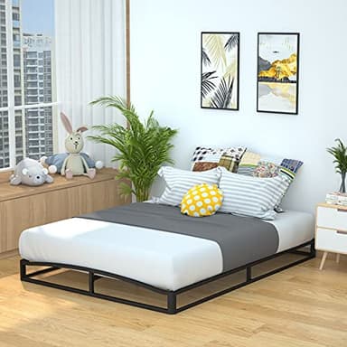 Amazon Basics Metal Platform Bed Frame, with Wood Slat Support, 6 inches High, Queen, Black - Image 1