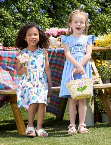 Disney Lilo & Stitch Toddler Girl Dresses 2 Pack White Sleeveless and Ruffle Sleeve Tropical Fruit Print Dress Set Hawaiian Summer Beach Clothes 12-13 - Image 3