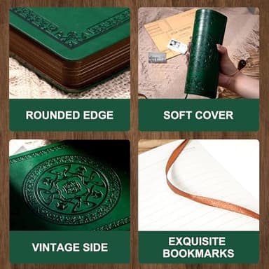CAGIE Lined Journal for Men Soft Cover Notebook Leather Journals for Writing, 180 Lay Flat Vintage Mens Journal Personal Diary, 5.7'' X 8.3'', Dark Green - Image 4