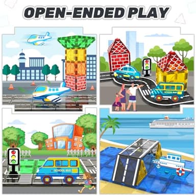 IGIVI Magnetic Tiles Road Set, Magnetic Building Blocks for Toddlers, STEM Construction Toys for Kids Ages 3+, Gifts Toys for Boys & Girls - 38 PCS - Image 6